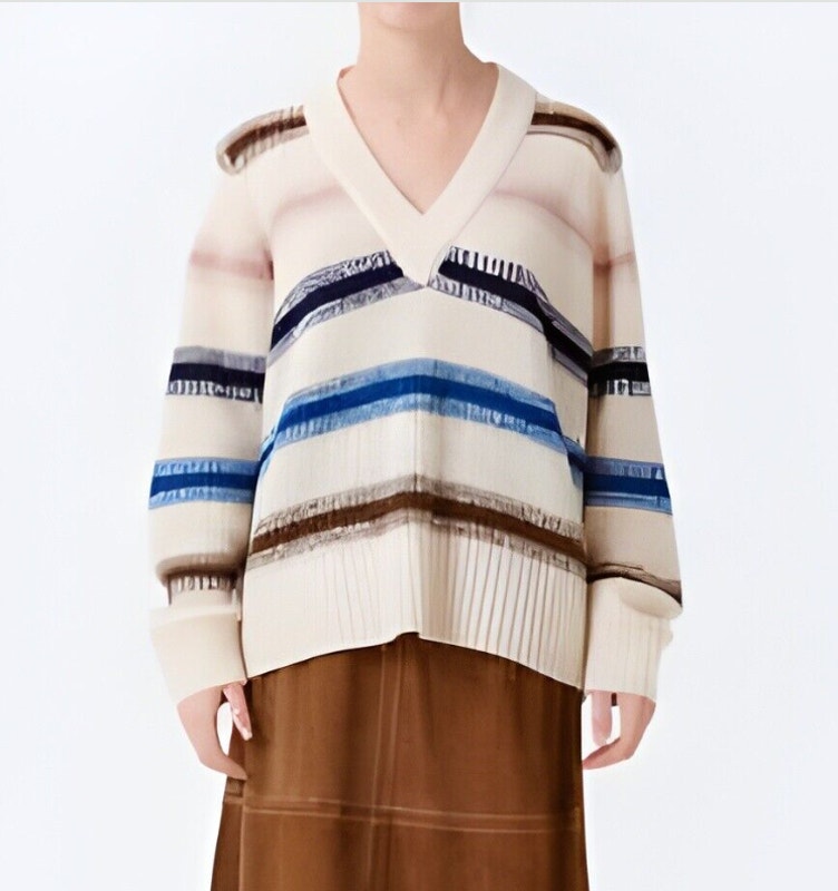 Munthe Women's Rana Sweater 36 Us 4 Cream V Neck Multi-Stripe Knit Alpaca Nwt